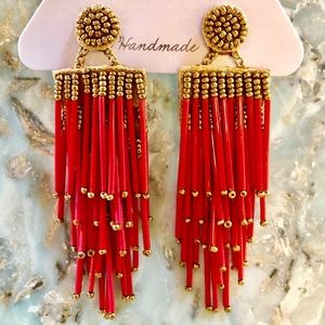 NWT Deepa Gurnani Beaded Gold Statement Earrings
